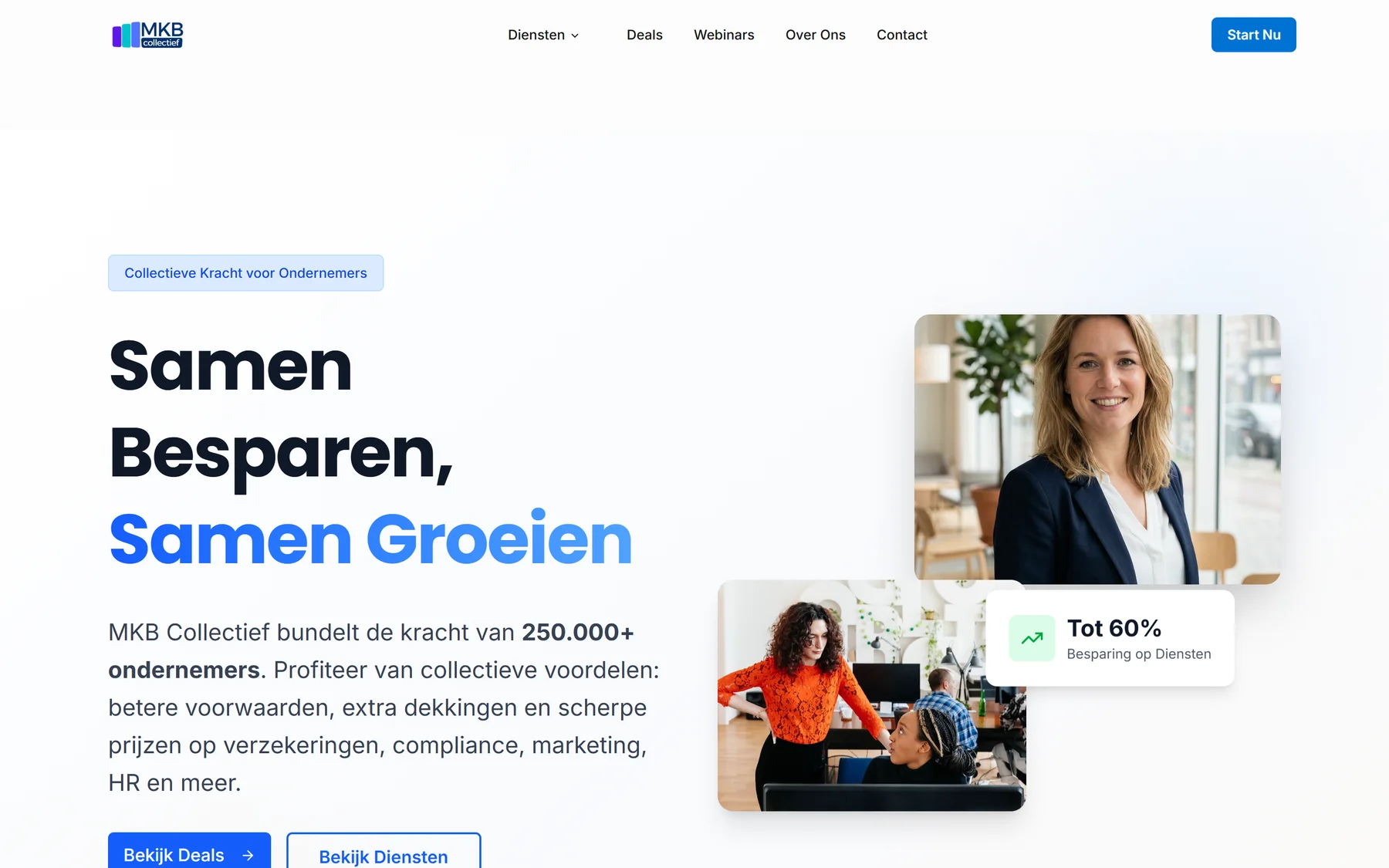 De homepagina van MKB Collectief