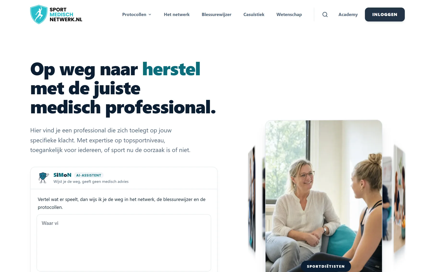 Sportmedischnetwerk met AI-wegwijzer SiMoN en het professionele netwerk